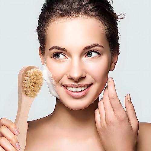 2 Pack Mini Dry Brush, Natural Bristle Small Body Brush, Exfoliating Facial Cleansing Brush for Soft Skin and Other Sensitive Areas Like Your Neck, Chest, and Nails
