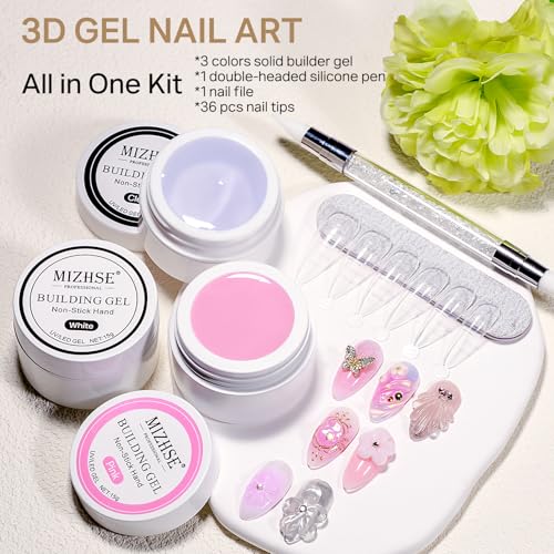 MIZHSE Solid Builder Gel for nails, 3 Colors Sculpting Gel for Nails - color: 15g Clear+White+Pink