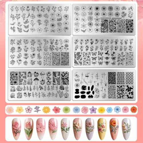6 Sheets Nail Stamping Plate Flower Leaf Theme Nail Art Stamp - color: Flower Leaves