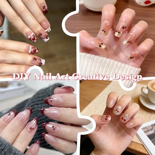 5 Sheets Cherry Nail Stickers 5D Embossed Rhinestone Cherry Bow - color: Cherry Bow