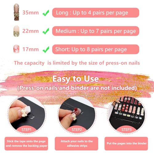 KEIFIN 6 Pcs Press On Nail Book Display Organizer Binder A5 Inserts, Black - color: BLACK