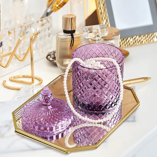 Joeyan 18oz Dark Purple Glass Jars with Lid,Embossed Candy Dishes,Diamond Faceted Glass Food Container,Decorative Jewelry Box Canisters,Colored Kitchen Bathroom Storage Organizer,Gifts for Buffet - color: Dark Purple