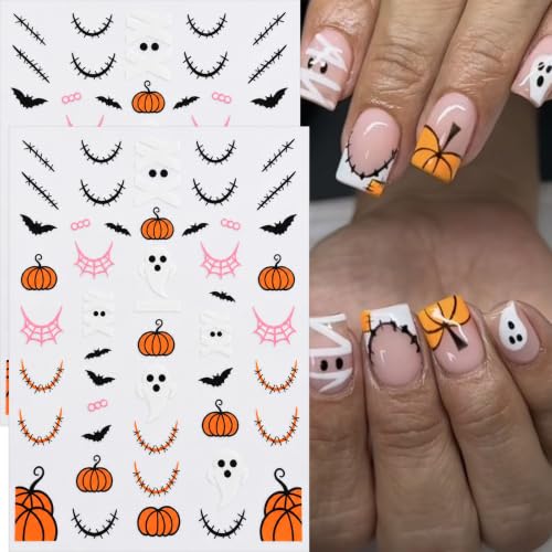 Halloween Nail Stickers, Ghost Mummy Pumpkin Bat Nail Decals, 6 Sheets - color: Multicolor-01