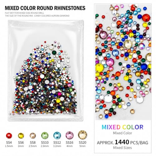 1440pcs Shiny Zircon Nail Rhinestones Colorful Zircon Mini Nail Clear Rhinestones Multi Shapes Crystal Nail Gems Multi-Color Flatback Gemstones Nail Accessories Nail Supplies - color: Multicolor Gem-B