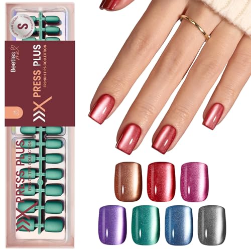 Beetles X Press Cat Eye Nails - 7 Colors Short Square Press On Nails - color: 4 - Midnight CatEye - S