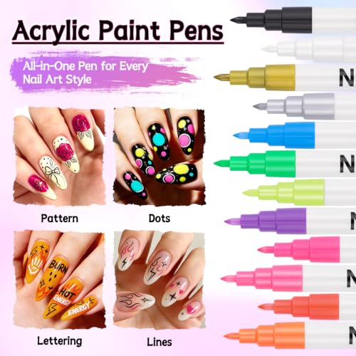 12 Colors Nail Art Pens Set, TOROKOM Nail Art Markers 3D Nail Polish Pens - color: 12 Color-C