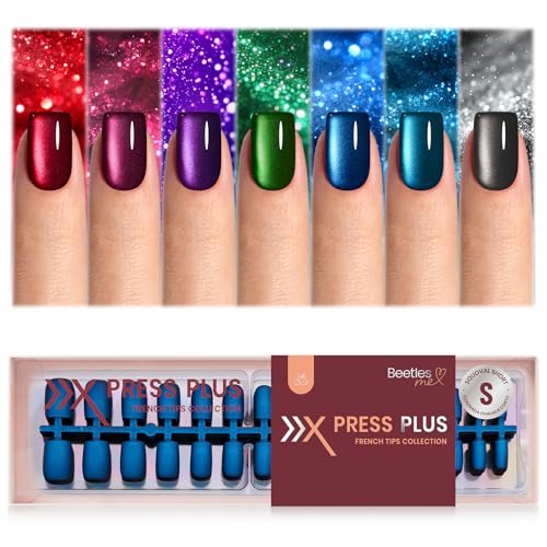 Beetles Cat Eye Nails - 7 Colors Short Square Press On Nails 224 Pcs - color: 1 - Galaxy CatEye - S