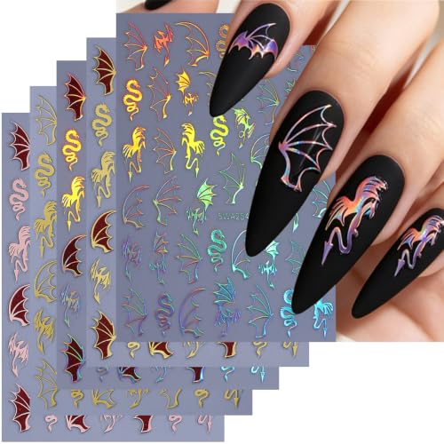 Halloween Dragons Nail Stickers for Nail Art, Laser Nail Decals 5Sheets - color: Halloween 14