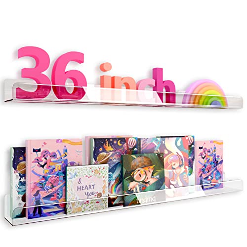 2 Pack 36 Inch Clear Acrylic Kids Wall Bookshelves,Display Rack - color: 36in-clear