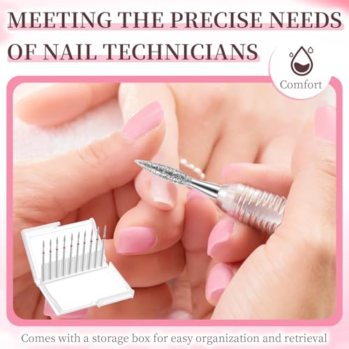 10PCS Flame Nail Drill Bits, 3/32'' Diamond Cuticle Bit for Electric Nail File Machine, Carbide Flame Bit for Cuticle Removal Dead Skin Callus, Manicure Pedicure Kit with Storage Case (Fine Grit) - color: Fine Grit