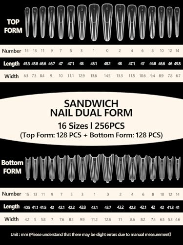 EBANKU Sandwich Dual Forms for Polygel: Square Nail Form & Acrylic Nails - color: Long Oval