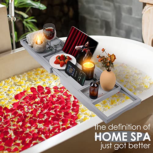 Foldable Bathtub Tray Caddy with Soap Dish Adjustable 29.5-43'' Grey - color: Gray