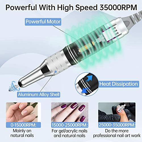 Delanie Professional Portable Electric Nail Drill Machine 35000 RPM, White - color: White