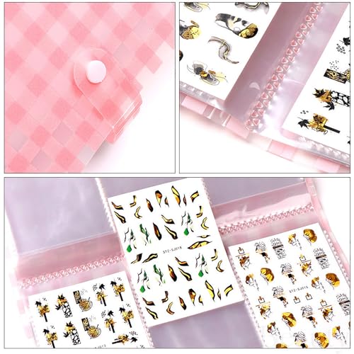 120 Slots Collecting Album for Nail Polish Strips Full Nail Wraps Toenail Stickers Storage Empty Storage Binder Book Water Transfer Nails Decals Collect Book Tools Accessories - Plaid - color: Pink Plaid
