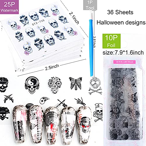 35 Sheets Halloween Water Transfer Nail Stickers Nail Art Decals