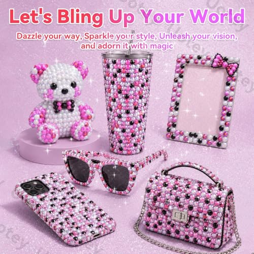 24Grid White Pink Black Red Clear Flatback Gems Bedazzling Kit - color: S4
