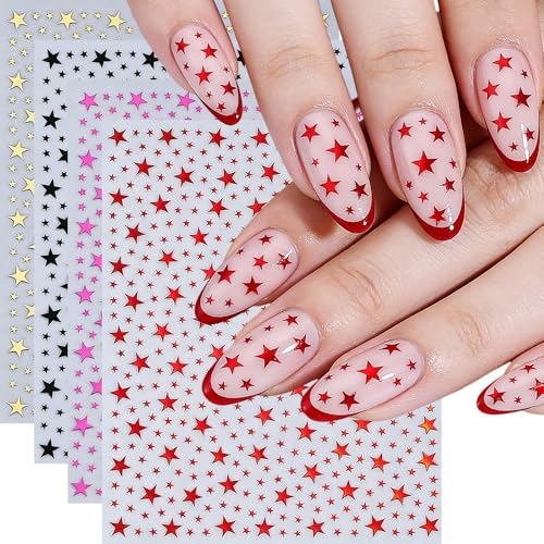 10 Sheets Star Nail Stickers for Nail Art, 3D Self-Adhesive Nail Decals - color: Five Star Colorfull