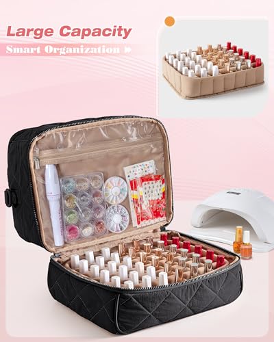 Marscamd Quilted Nail Polish Organizer Bag Holds 42 Bottles and Nail Lamp - color: Black