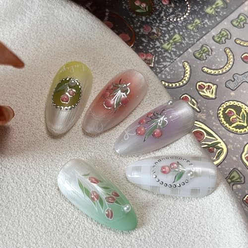 5D Embossed Nail Stickers Tulip & Bow Gold Frames Nail Art Stickers - color: Tulip & Bow Gold Frames