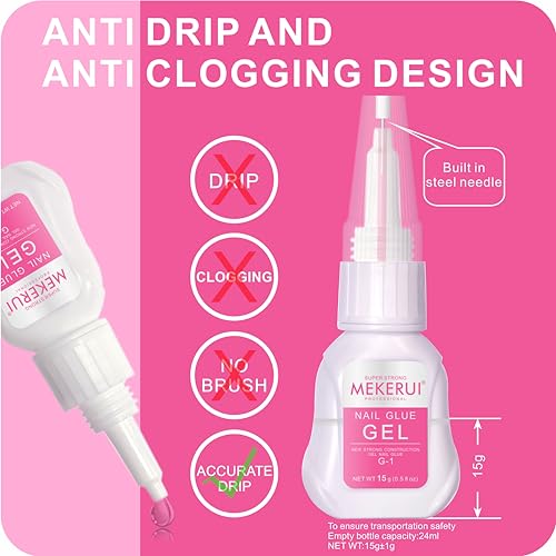 Mekerui Nail Glue & Remover Kit - 30+ Days Long-Lasting Gel, No UV Light Needed, Dropper-Type Quick Removal (G1 & R1 Professional Bundle) - size: 1 Fl Oz (Pack of 1)