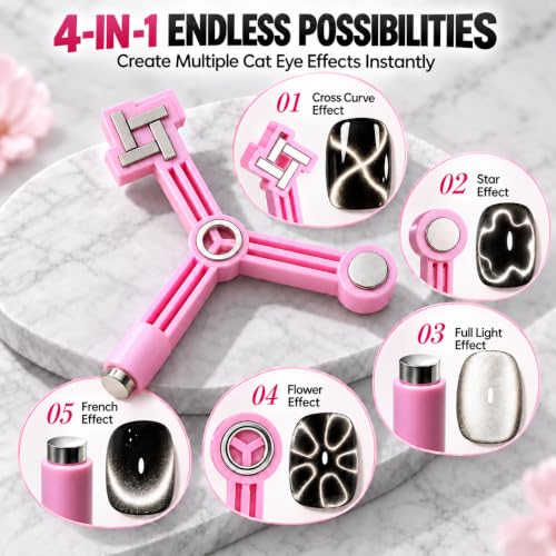 AzureBeauty 4-in-1 Cat Eye Nail Magnet for Gel Polish, Pink - size: 1 Pcs-A