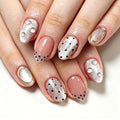 Short Oval Press on Nails, Glossy Glitter Polka Dot Fake Nails, 24Pcs - color: Color-20