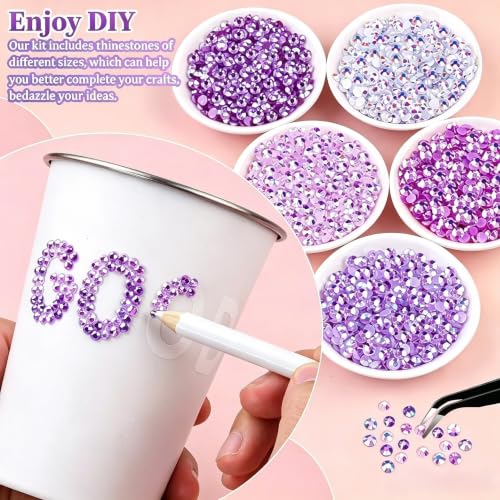 28000 Pcs Purple Rhinestones for Bedazzling 3/4/5/6mm Gems for Crafting DIY - color: Purple
