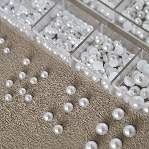 1 Box Flatback White Half Round Pearls 3D Nail Charms Nail Jewelry Crafts Accessories Pearl Gem Rhinestones for Women Acrylic Nails Supplies Manicure Decorations DIY Accessories - color: White Pearl
