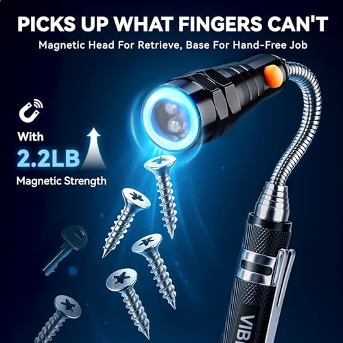 VIBELITE Extendable Magnetic Flashlight Magnet Pickup Tool, Gifts for Men