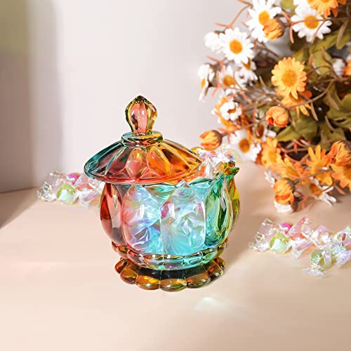 Joeyan 6 oz Colorful Embossed Glass Jars with Lid - Crystal Glass Candy Dishes - Iridescent Candy Jars Jewelry Box for Wedding, Party, Buffet Decorative - color: Colorful-1