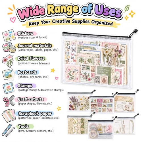 12 Pcs Sticker Storage Organizer Clear Zipper Pouches (Mixed Size) - size: Mix Size