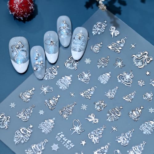 Silver White Glitter Star Snowflake Christmas Tree Christmas Nail Stickers - color: Color 17