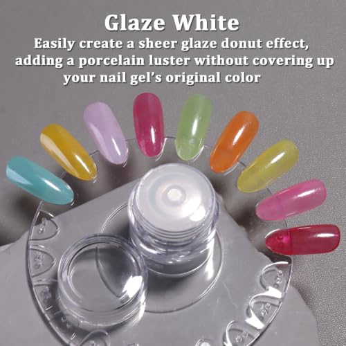 Glaze White Chrome Nail Powder, Glazed Donut Metallic Mirror Effect Pigment - color: White High-gloss