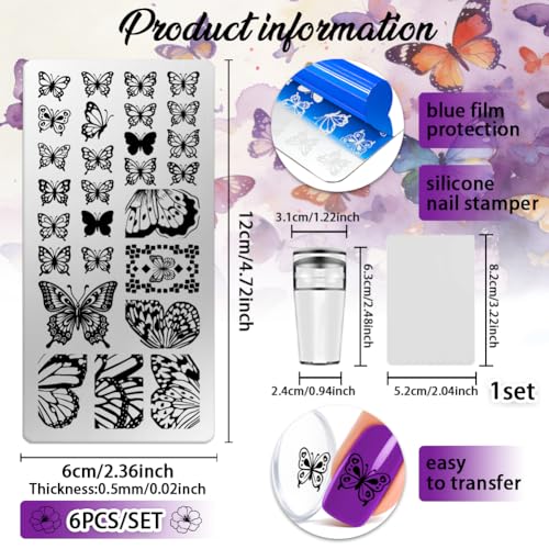 6 Sheets Nail Stamping Plate Butterfly Leaf Nail Art Stamp - color: Butterfly Leaf