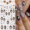 Halloween Ghost Nail Stickers, Pumpkin Bat Gold Frame Nail Decals, 6 Sheets - color: Multicolor-06