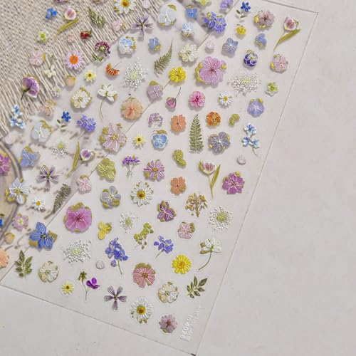 5D Embossed Flower Stickers for Nail Art White Floral Self-Adhesive Pearls Nail Art Decals for Women Nail Supplies Art Design Stickers (to4026) - style: to4026