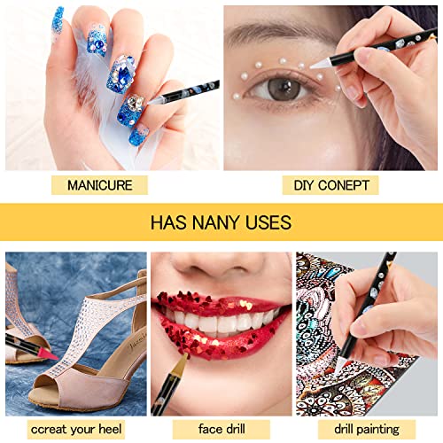 BENOSPACE 9 Pcs Diamond Painting Pen Rhinestone Picker Pencil Set Self Adhesive Nail Dotting Wax Pen with Pencil Sharpener Resin Point Drill Pens 5D Crystal Gem Pick up Tools DIY Nail Art Accessories
