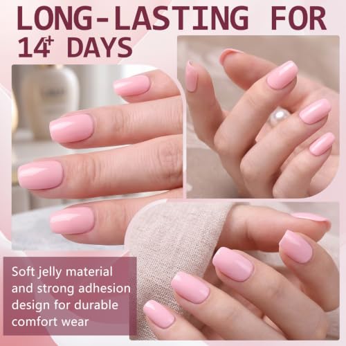 Short Pink Press on Nails Square Fake Nails Press ons Pink Glue Nails-H - color: Blush Pink