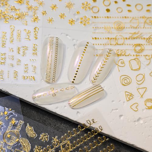 30 Sheets Gold Nail Art Stickersl, 3D Self-Adhesive Nail Decals - color: Gold-b