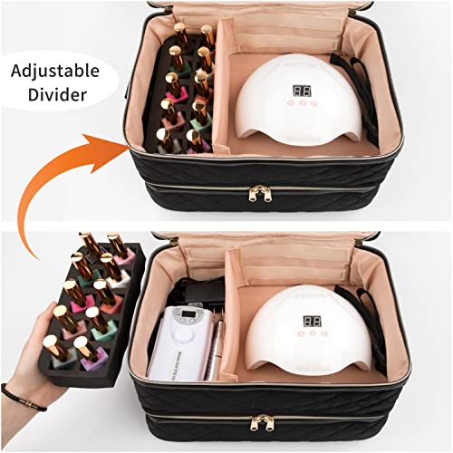 Nail Polish Organizer Bag Holds 50+ Bottles (15ml/0.5 fl.oz) &UV Nail Lamp - color: 03-Black, size: 50 Bottles