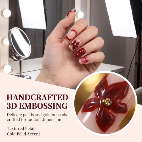RTKHFZE Red French Tip Press on Nails Short Square Fake Nails 24Pcs - color: Style-42