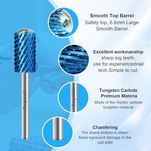 3/32" Large Smooth Barrel Safety Nail Drill Bit for Gel & Acrylic Removal - color: Blue, size: 2XC