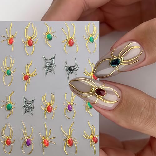 5D Halloween Nail Stickers Spider Ghost Nail Art Stickers Self-Adhesive 5D Engraved Retro Picture Frame Ghost Nail Decals Pegatinas Uñas Jelly Spider Nail Supplies for Women Nails Decorations 2Pcs - style: relief spider