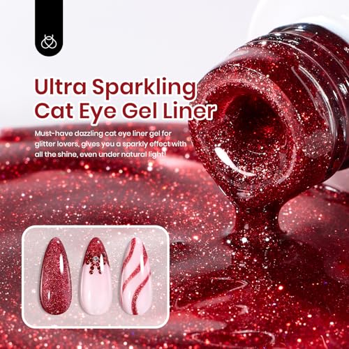 Beetles Red Cat Eye Gel Liner Nail Polish Glitter Gel Nails Art polish - color: C - Red-1