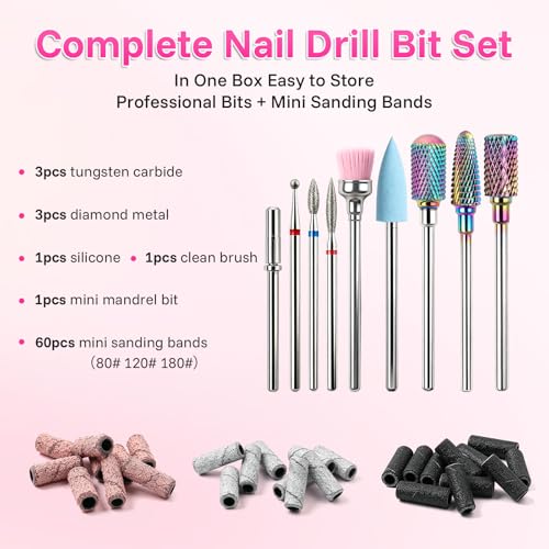 BQAN Complete Nail Drill Bits Set Carbide & Diamond & Mini Sanding Bands - color: Colorful-10pcs