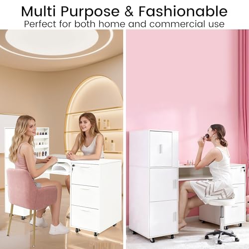 Manicure Table Nail Desk for Nail tech, 56 Inch Beauty Nail Table w/3 Cabinet+3 Drawers+3 Layers Open Cabinet+1 Open Drawer + 1 Power Outlet for Professional Salon Manicure Workstation