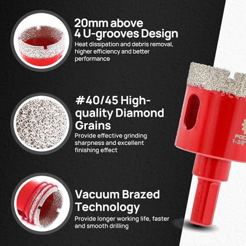 FOCSTOL Diamond Drill Bits Set 11PCS, 1/4"-2-1/2" Tile Hole Saw Kit - size: KIT9