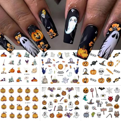 30 Sheets Halloween Nail Stickers for Nail Art,3D Self-Adhesive Nail Decals - color: Halloween a