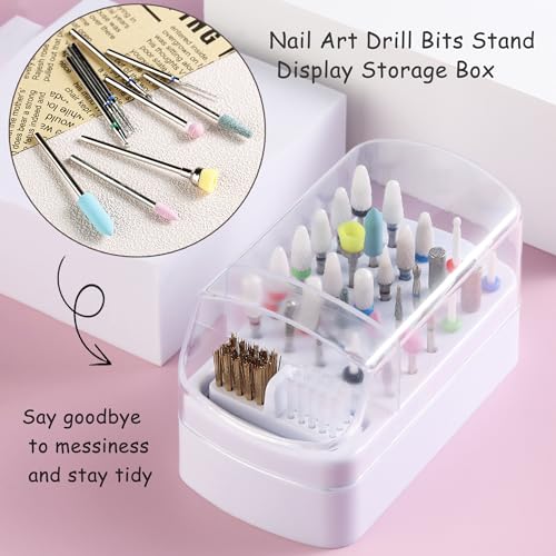 2 in 1 Nail Bit Holder & Cleaner 30 Holes Drill Bit Organizer - color: White