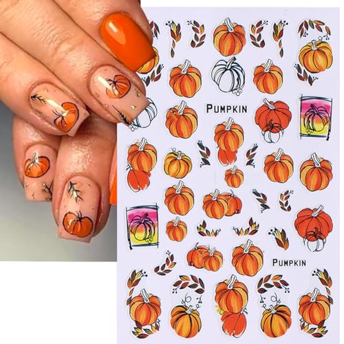 6 Sheets Fall Nail Stickers for Nail Art Pumpkin Maple Leaf Nail Decals 3D Self-Adhesive Thanksgiving Flower Leaves Design Nail Stickers Holiday Nail Art Supplies for Women Autumn Nail Art Decoration - style: Thanksgiving Nail Stickers-12